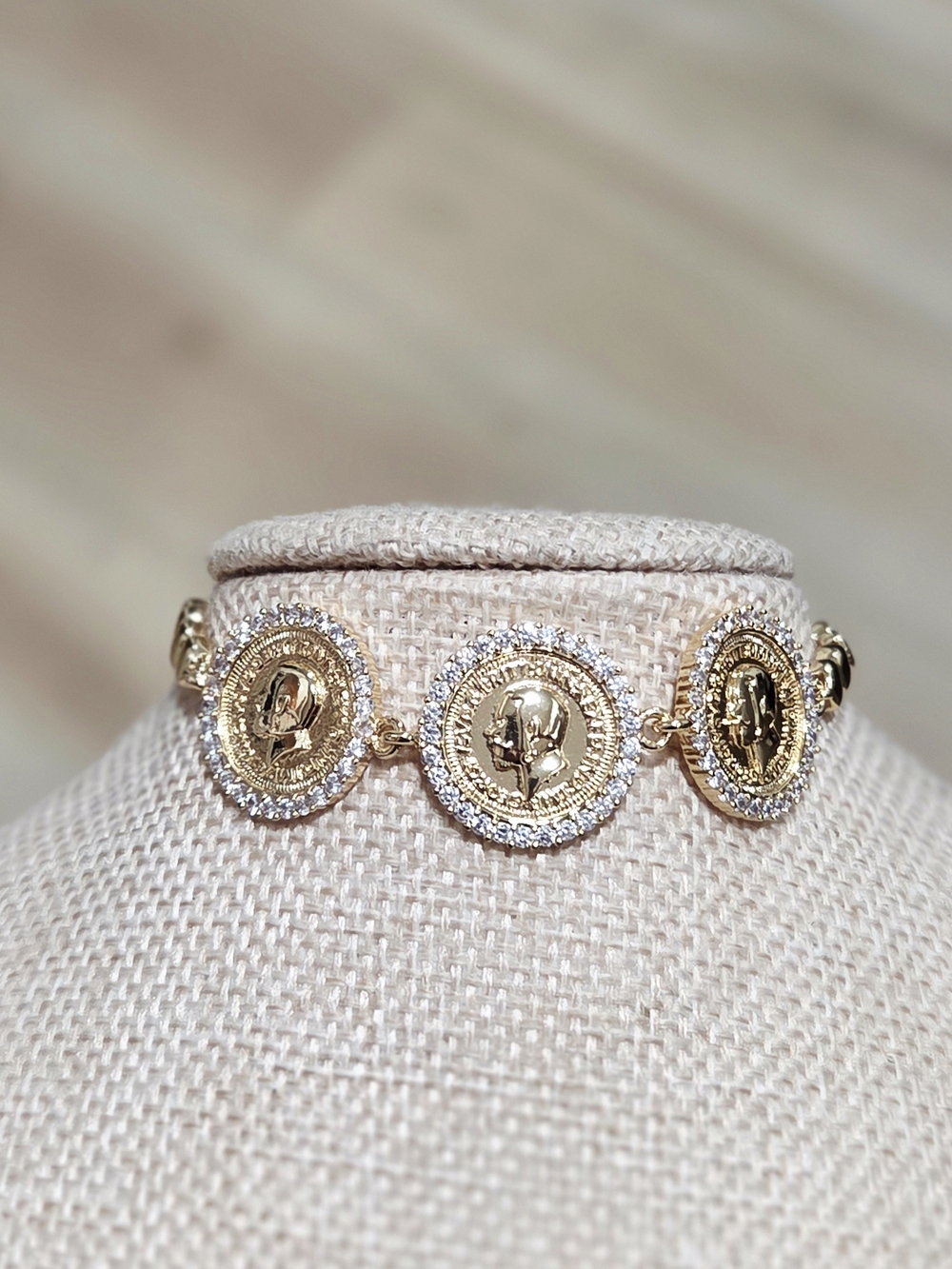 Gold Coin Medallion Link Bracelet - Gold